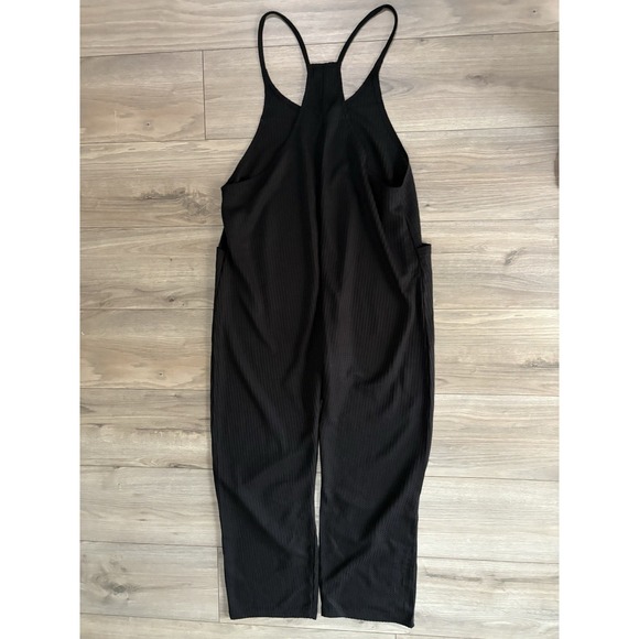 Pink Lily Day In The Life Waffle Jumpsuit Sz L Black Pockets - Picture 4 of 4